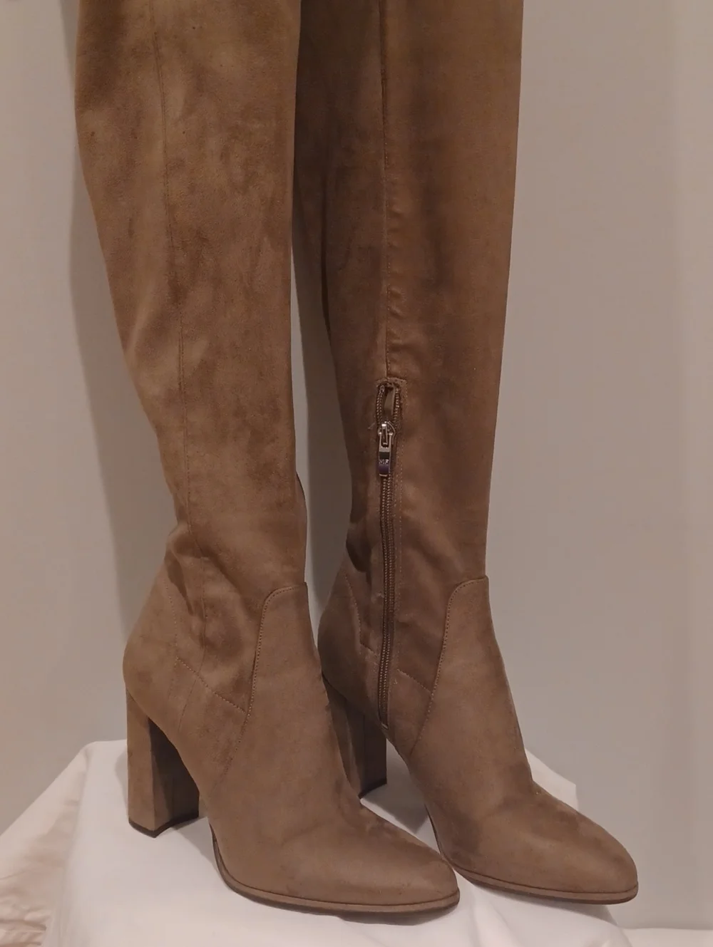 Marc Fisher Over-the-Knee Chunky Heel Boots in Taupe
